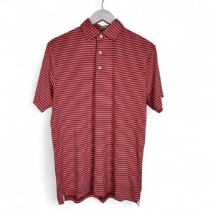 tasc Performance Polo Shirt Mens Small Red Heather White Stripe Cloud Polo TM546